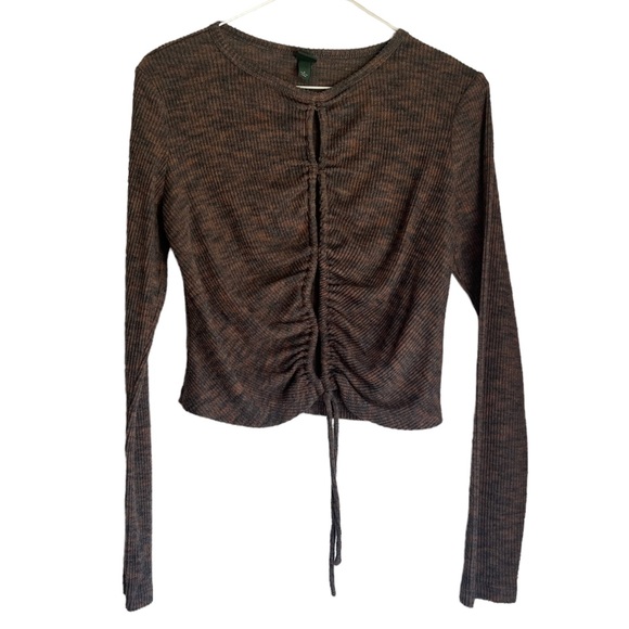 wild fable Space Dye Keyhole Cut Out Shirt Tie Front Long Sleeve Top - Picture 2 of 7